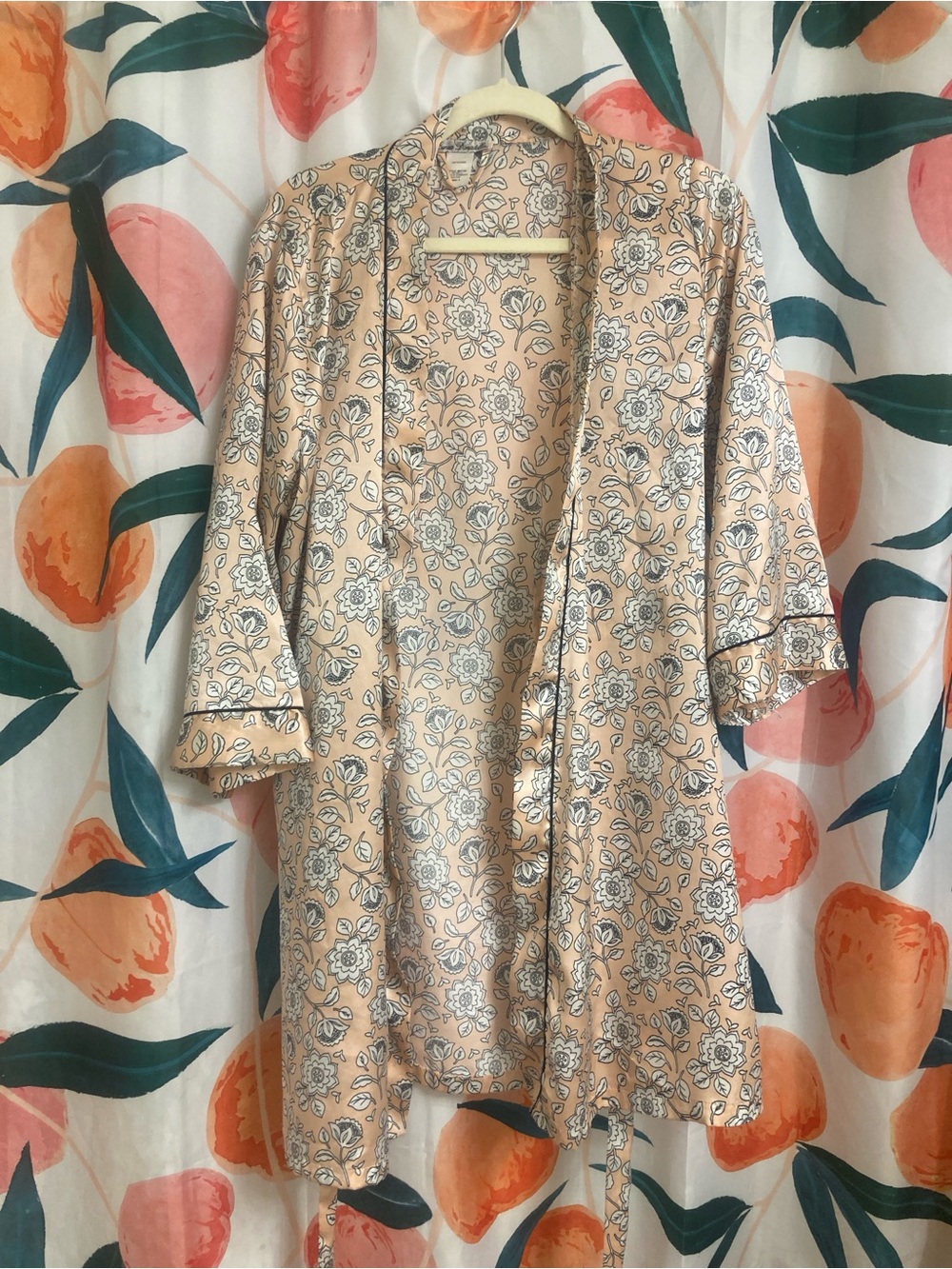 Linea Donatella Peach Floral Satin Kimono Robe